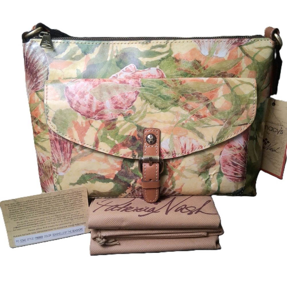 Patricia Nash Bella "Seashells by the Sea Shore" Leather Crossbody Bag, Dust Bag